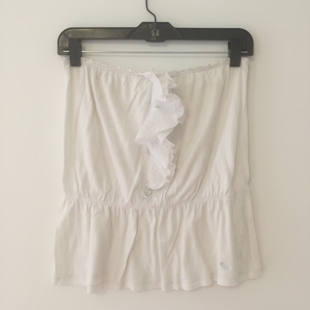 Abercrombie Light Blue Strapless Ruffle Tank Top